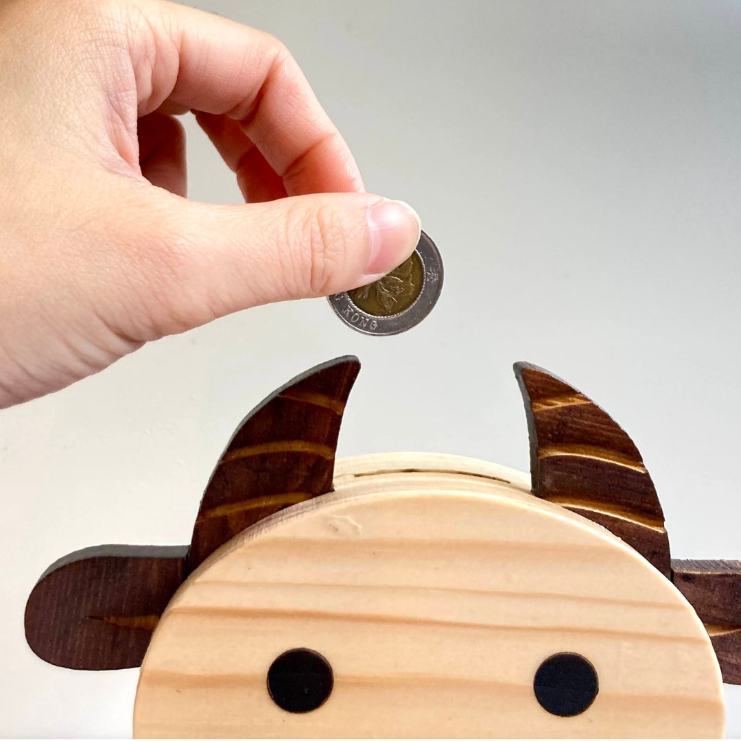 動物木製存錢筒｜牛・小雞・兔子・小豬